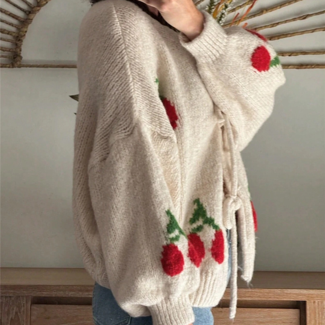 Jasminka™ | Kirschblüten-Knopf-Cardigan mit Bindebändern