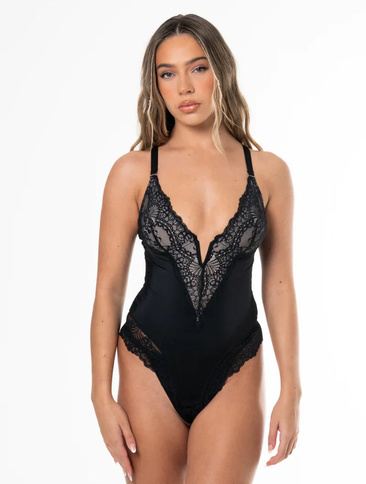 Susanne™ | Eleganter Spitzen-Shapewear-Bodysuit mit tiefem V-Ausschnitt