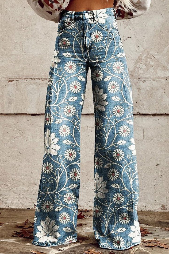 Floral-Traum Weitbein-Jeans