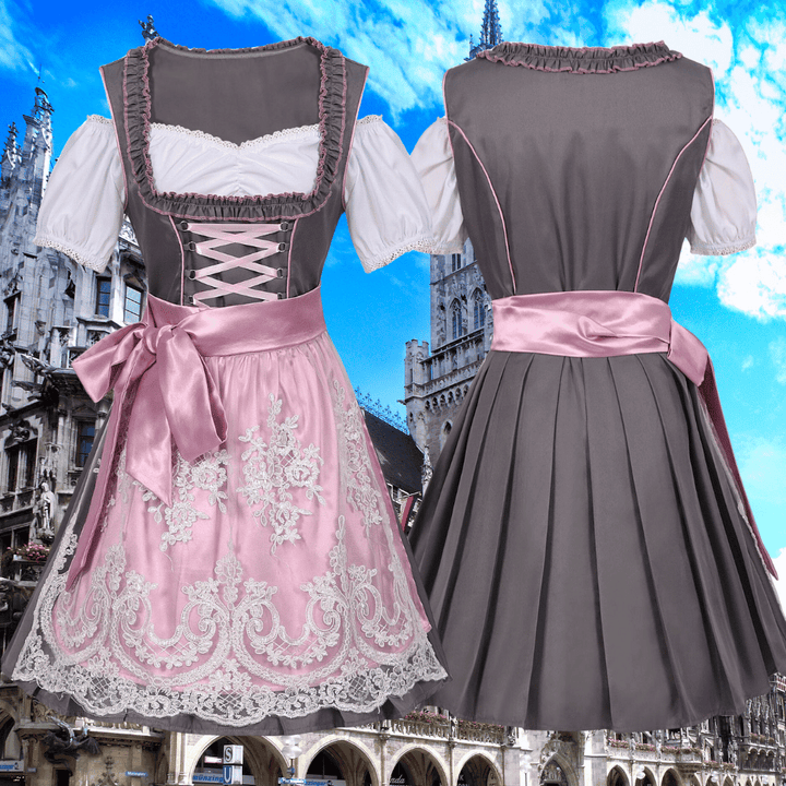 Yvonne™ | Elegantes Dirndl mit rosa Spitzenschürze und klassischer Bluse