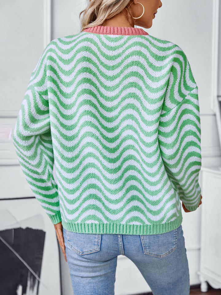 Landree™ | Strickpullover mit Wellenmuster und kontrastierendem Kragen