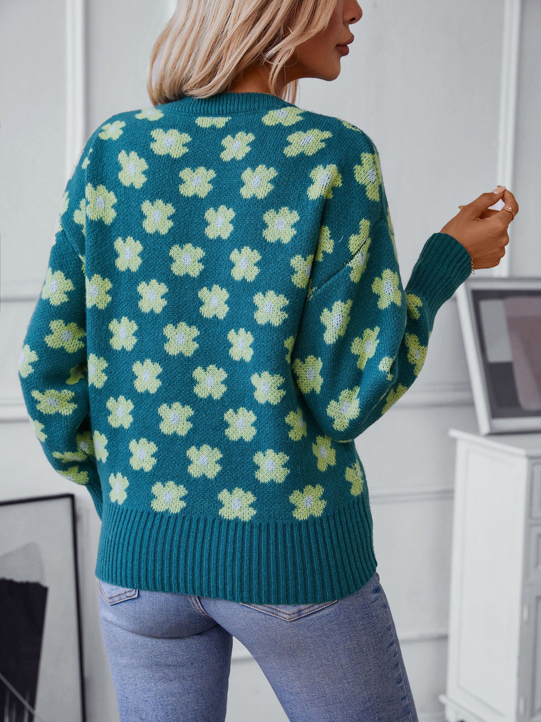 Yitty™ | V-Ausschnitt-Strickpullover mit Kleeblattmuster