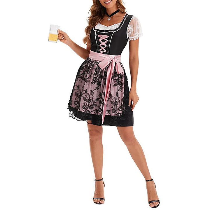 Caliste™ | Oktoberfestkleid mit floraler Spitze und rosa Schärpe