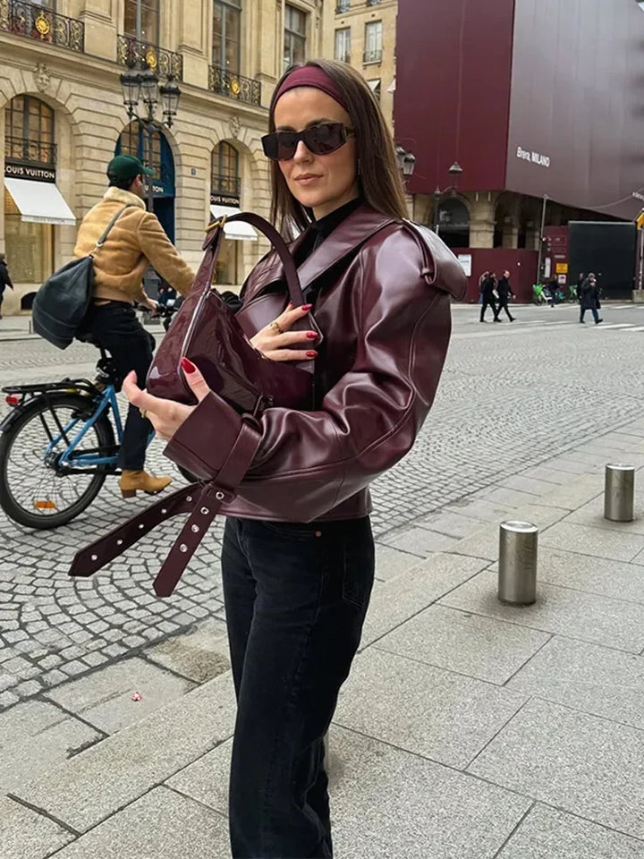 Kallan™ | Plüsch Burgundy Übergroße Jacke mit Gürtel