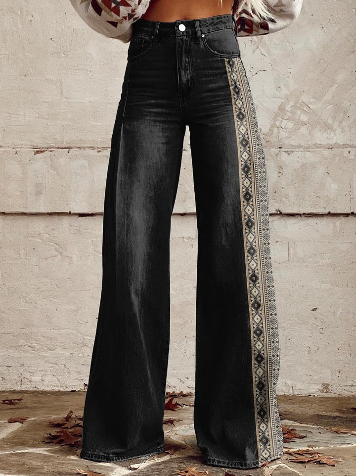 Jeans mit hoher Taille und Tribal-Stitch