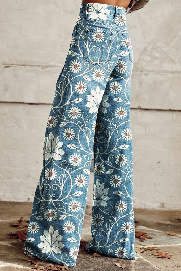 Floral-Traum Weitbein-Jeans